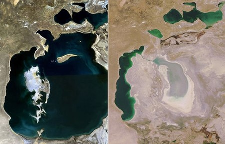 UZBEKISTAN 26 FOTO SATELITE DEL MAR DE ARAL EN 1989 AL 2008 Y ACTUALMENTE ES MUCHO PEOR