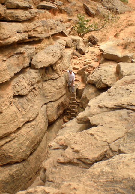 MALI 208 (EL PAIS DE DOGONES-BAJANDO LA FALLA) LOS DOGONES HAN CONSTRUIDO ESCALERA EN MADERA