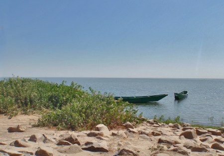 CAMERUN 78 (LA REGION DE LOS MUSGUM).EL LAGO MAGA, MIDE CASI 25 KM DE LONGITUD, SE LLENA POR LOS VERTIDOS DE AGUAS DEL RIO LOGONE, TIENE MAS DE 20.000 DE AVES HAY TAMBIEN MUCHOS HIPOPTAMOS